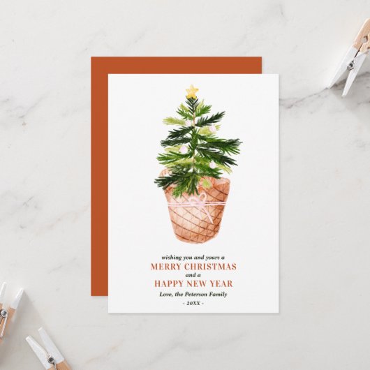 モダンシンプルクリスマスの木の水の色の挨拶 カード (正面/裏面インサイチュ)