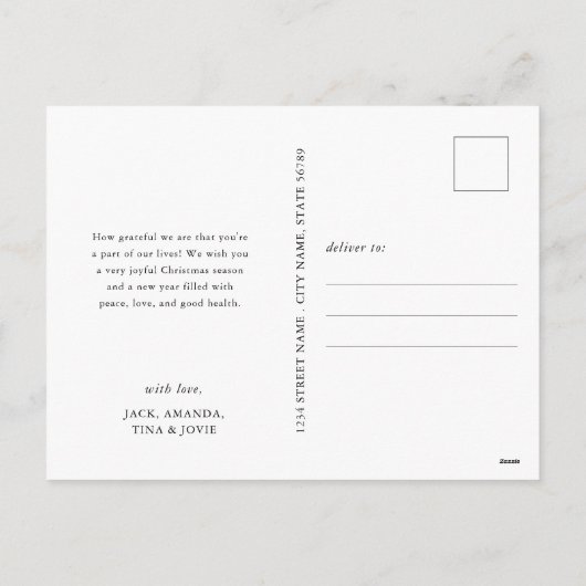 モダンシンプルクリスマス家族フォトポストカード シーズンポストカード (裏面)