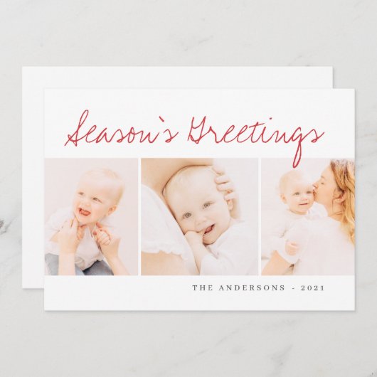 モダンシンプルクリスマス挨拶3枚の写真 シーズンカード (正面/裏面)