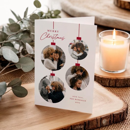 モダンシンプルクリスマス飾り4写真折り シーズンカード