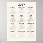 モダンシンプルクリーム 2027年 カレンダー ポスター (正面)