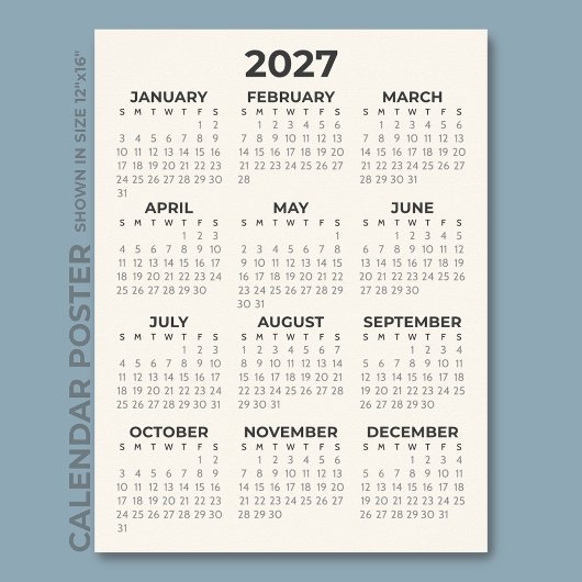 モダンシンプルクリーム 2027年 カレンダー ポスター