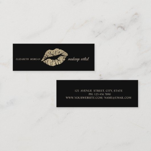 モダンシンプルグリッターの唇、メイクアップアーティスト スキニー名刺 (正面/裏面)
