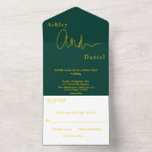 モダンシンプルグリーンと金ゴールドエレガントシック結婚ズ オールインワン招待状 (内側)