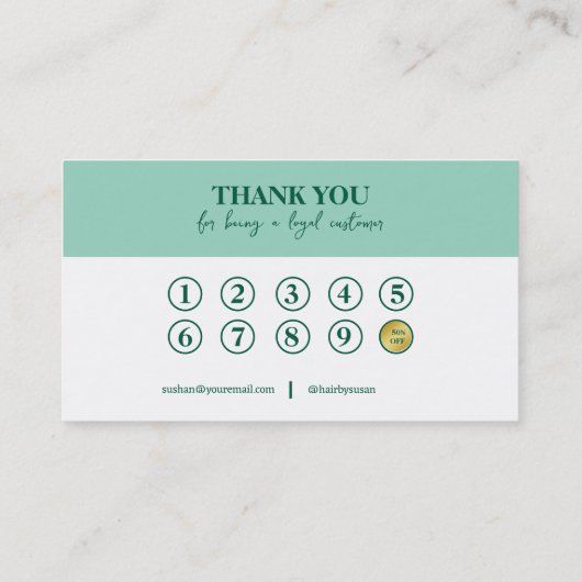 モダンシンプルグリーンミニマエレガントリストロイヤリティ 名刺 (裏面)