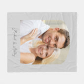 モダンシンプルグレー写真モノグラムの フリースブランケット (正面(横))