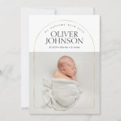 モダンシンプルゴールデンアーチベビーフォト誕生 案内状 (正面)