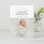 モダンシンプルゴールデンアーチベビーフォト誕生 案内状 (スタンド正面)