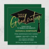 モダンシンプルゴールデングリーン卒業パーティー 招待状 (正面/裏面)