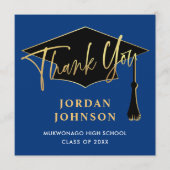 モダンシンプルゴールデンネイビーブルーPHOTO卒業 サンキューカード (正面)