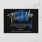 モダンシンプルゴールデンネイビー卒業写真 サンキューカード (正面)