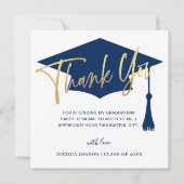 モダンシンプルゴールデンネイビー卒業写真 サンキューカード (正面)