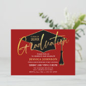 モダンシンプルゴールデンレッド卒業パーティー 招待状 (スタンド正面)