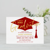 モダンシンプルゴールデンレッド卒業パーティー 箔招待状 (立ち正面)