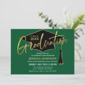 モダンシンプルゴールデン・グリーン卒業パーティー写真 招待状 (スタンド正面)