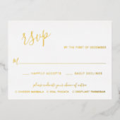 モダンシンプルゴールドフォイルエレガントウェディングRSVPカード 箔招待状ポストカード (正面)