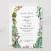 モダンシンプルサボテン吸汁性ブライダルシャワー 招待状 (正面)
