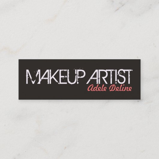 モダンシンプルシックなグレー淡い色のピンクメイクアップアーティスト スキニー名刺 (正面)