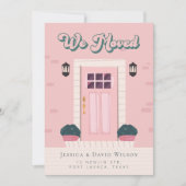 モダンシンプルシックなピンクのドアの移動告知 招待状 (正面)