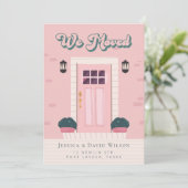 モダンシンプルシックなピンクのドアの移動告知 招待状 (スタンド正面)