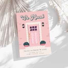 モダンシンプルシックなピンクのドアの移動告知 招待状