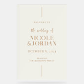 モダンシンプルシックアイボリーとタン結婚の歓迎 アクリルサイン (正面)