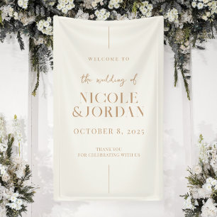 モダンシンプルシックアイボリータン結婚ズウェルカム 横断幕