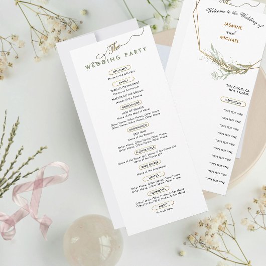 モダンシンプルシックセージグリーン金ゴールド結婚式 プログラム