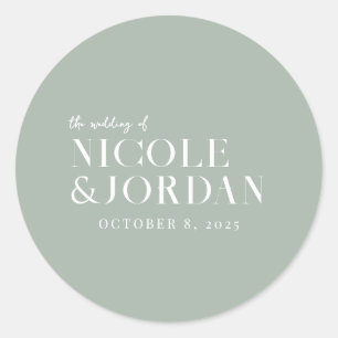 モダンシンプルシックセージ結婚グリーン ラウンドシール