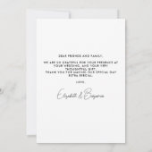 モダンシンプルシックパーソナライズされた写真結婚ズ サンキューカード (裏面)