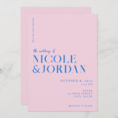 モダンシンプルシックピンクブルー結婚ズ 招待状 (正面/裏面)