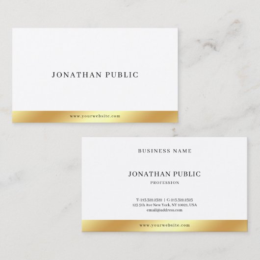 モダンシンプルシック金ゴールドホワイトミニマルテンプレート 名刺 (正面/裏面)