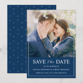 モダンシンプルシック・ネイビー・ブルー・フォト結婚ズ セーブザデート (正面/裏面)