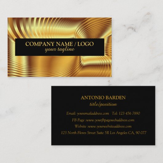 モダンシンプルシャイン金属金ゴールドとブラック 名刺 (正面/裏面)