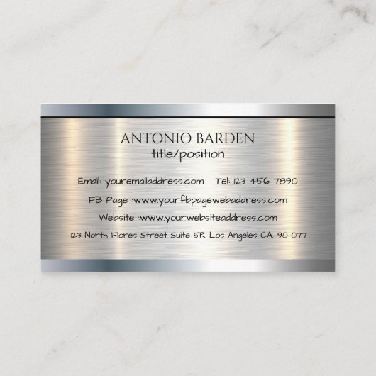 モダンシンプルシャイン金属銀およびブラック 名刺 (裏面)