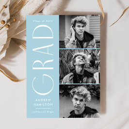 モダンシンプルスカイブルー3写真卒業 案内状