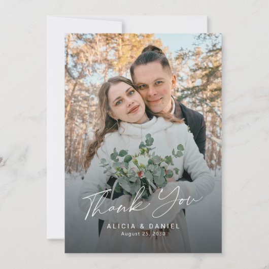 モダンシンプルスクリプト写真結婚の サンキューカード (正面)