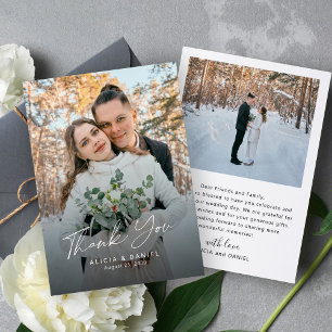 モダンシンプルスクリプト写真結婚の サンキューカード