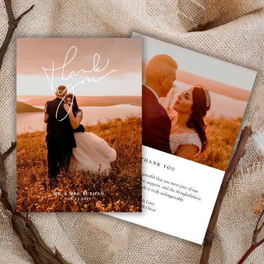 モダンシンプルスクリプト 結婚式 写真 サンキューカード
