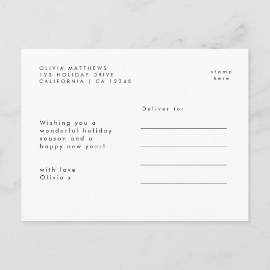 モダンシンプルスタイリッシュクリスマス独身の写真 シーズンポストカード (裏面)