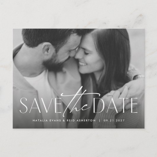 モダンシンプルスタイリッシュ写真の日付を保存 案内ポストカード (正面)