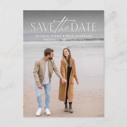 モダンシンプルスタイリッシュ写真の日付を保存 案内ポストカード (正面)