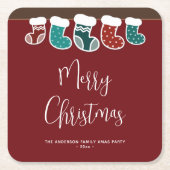 モダンシンプルストッキングホリデーパーティー スクエアペーパーコースター (正面)