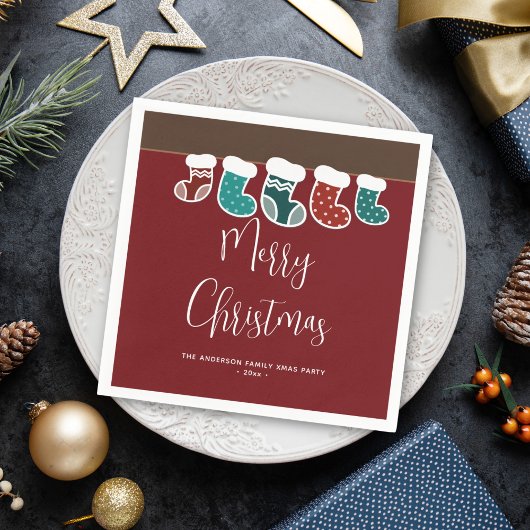 モダンシンプルストッキングホリデーパーティー スタンダードカクテルナプキン