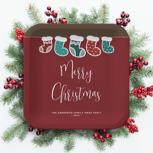 モダンシンプルストッキングホリデーパーティー ペーパープレート