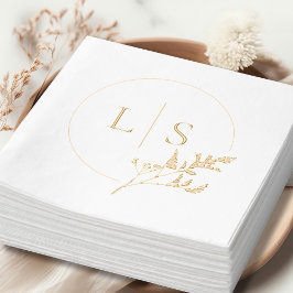 モダンシンプルセリフのモノグラム結婚緑 箔ナプキン