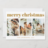 モダンシンプルタイポグラフィと写真金ゴールドクリスマス シーズンカード (正面)