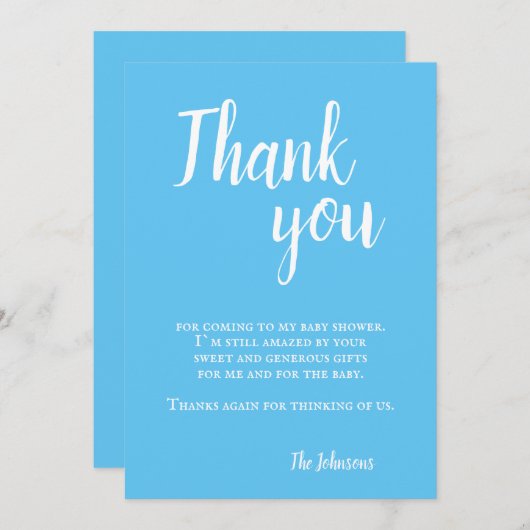 モダンシンプルタイポグラフィベビーシャワー サンキューカード (正面/裏面)