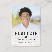 モダンシンプルタイポグラフィ写真卒業招待状 エンクロージャーカード (正面)