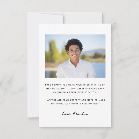 モダンシンプルタイポグラフィ写真卒業 サンキューカード (裏面)